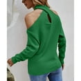 thumbnail image 4 of SWSMCLT Women's Halter Casual Fitted Cold Shoulder V Neck Sweater Soft Top Knit Spring Winter Pullover Green Large, 4 of 4