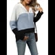 thumbnail image 3 of Suéter con Capucha y Media Cremallera para Mujer, Talla Grande, Color Block, Punto Acanalado, Cuello en V, Larga Azul XXL, 3 of 10