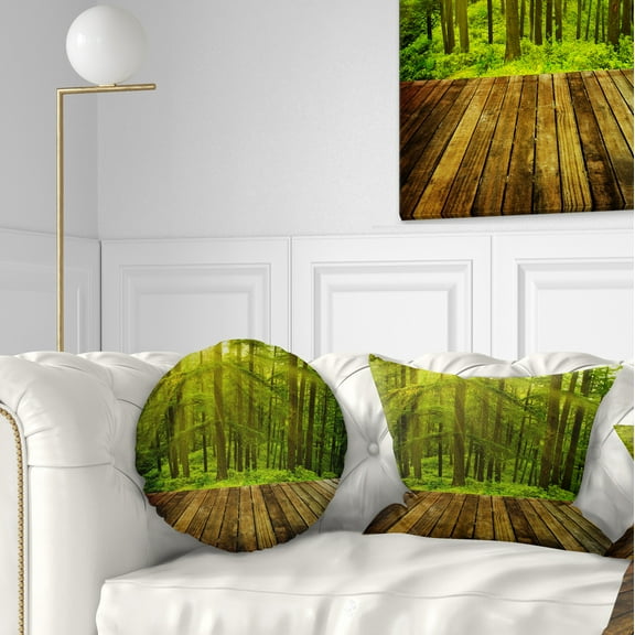 Designart Golden Sunlight in Pine Forest - Landscape Photography Throw Pillow - 12x20
