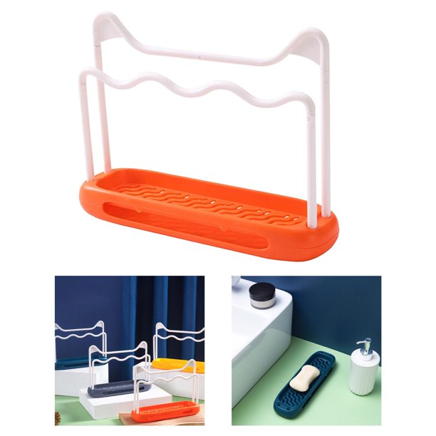 Soporte portátil para esponja para fregadero, organizador para fregadero, bandeja de drenaje extraíble, soporte para cepillo, estante para paño de Naranja Macarena Soporte de esponja