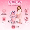 thumbnail image 6 of Dolls To Play Baby Doll Convertible Pram Stroller with Removable Bassinet Carrier, Adjustable Handle, Canopy & Storage Basket, Purple, 25 Inch, 6 of 7