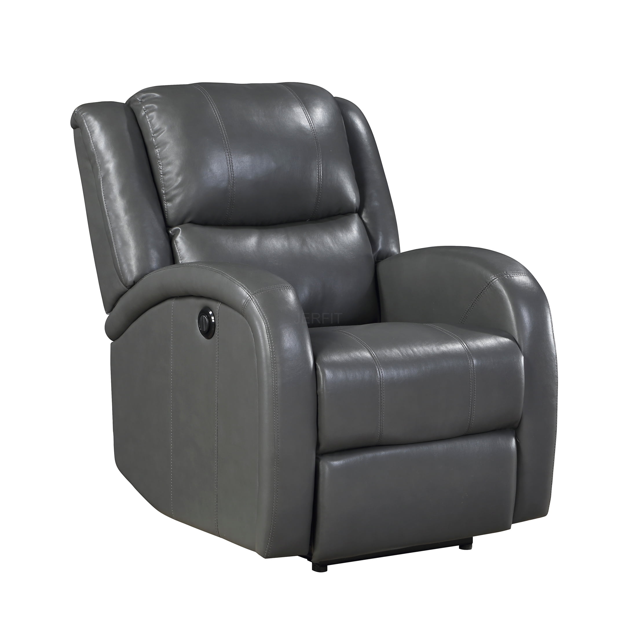 JERFIT Modern Power Recliner Chair with Push-Button Control, Plush Gray Faux Leather Reclining Chair for Living Room, Ergonomic Single Recliner Sofa Chair