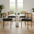 thumbnail image 6 of Farini Upholstered Dining Chair Set of 4, Rattan Backrest Kitchen Chair, Black, 6 of 8