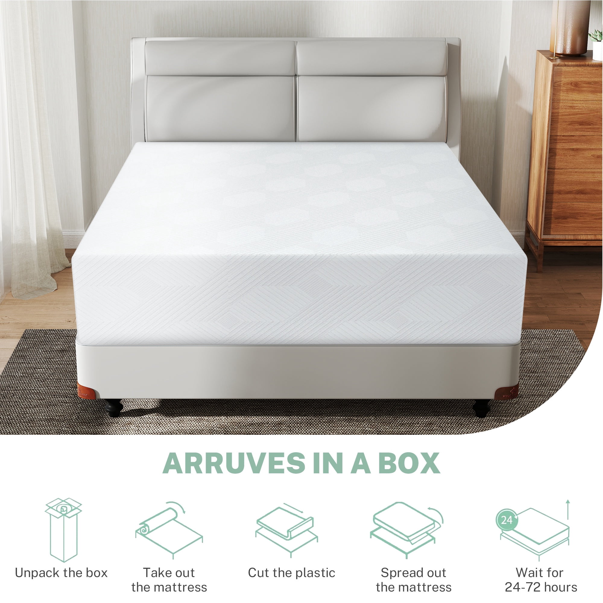 PORKISS 12in Cooling Gel Green Tea Memory Foam Mattress, Medium Firm, Full