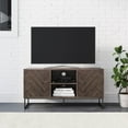 thumbnail image 2 of Nathan James Dylan Media Console Cabinet TV Stand with Hidden Storage Herringbone Pattern Wood Metal, Gray/Black, 2 of 7