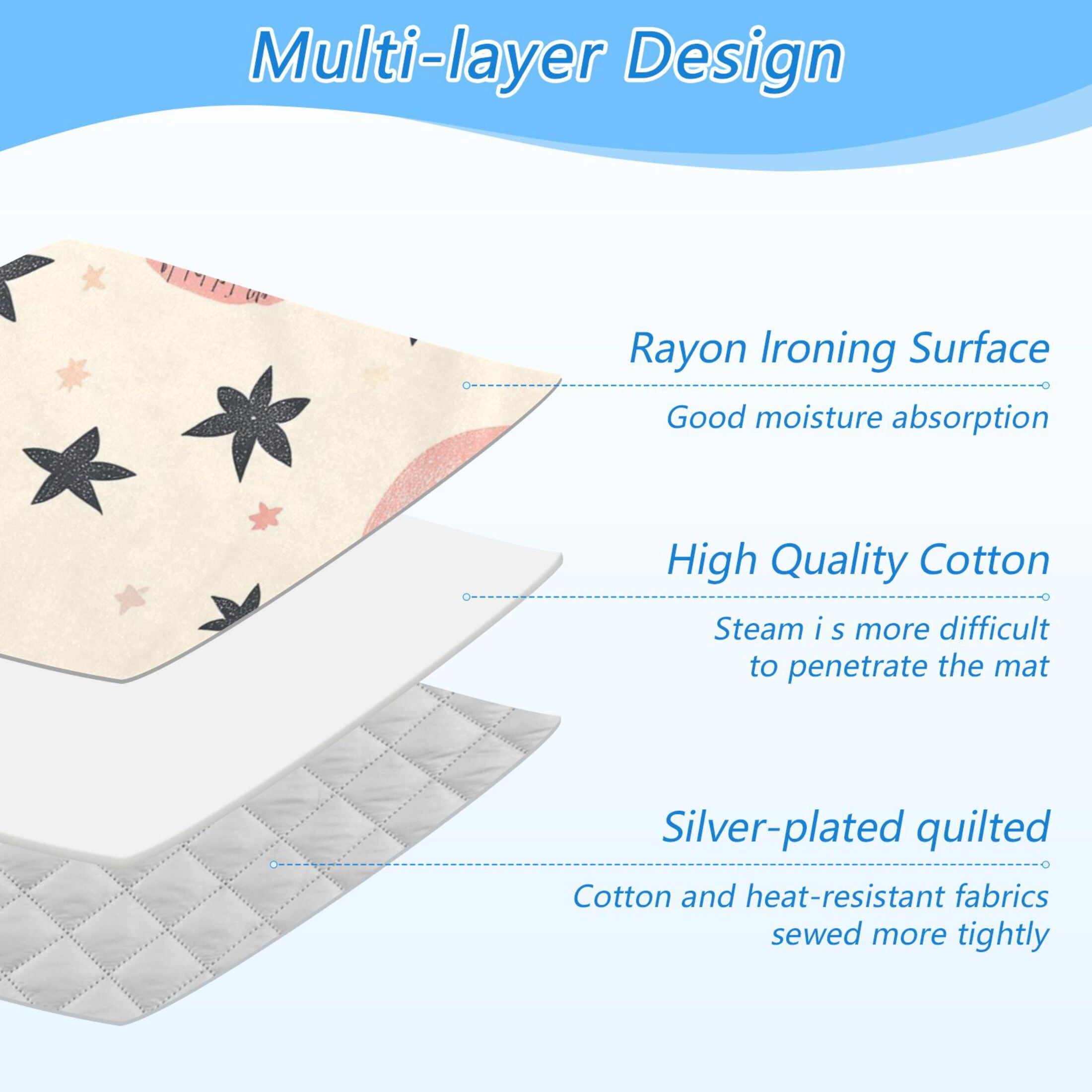 Skulls with Bowknots Stars Ironing Mat Blanket Portable Travel Ironing Pad Heat Resistant Pad 47.2" x 27.6”