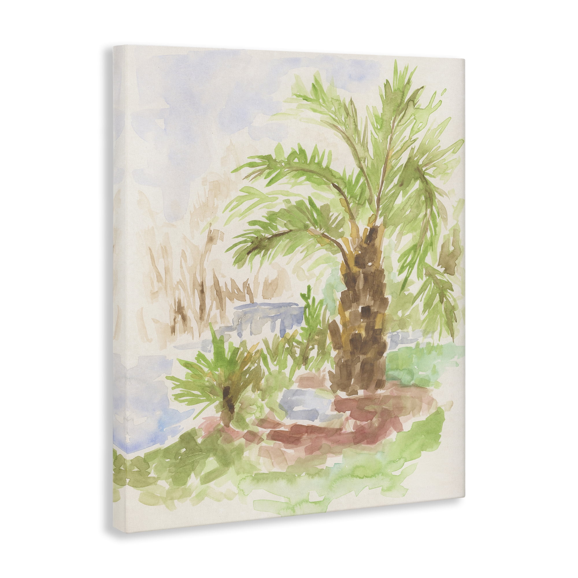 Stupell Industries Palm Tree River's Edge Landscape & Nature Painting Wrapped Canvas Art Print Wall Art, 24 x 30