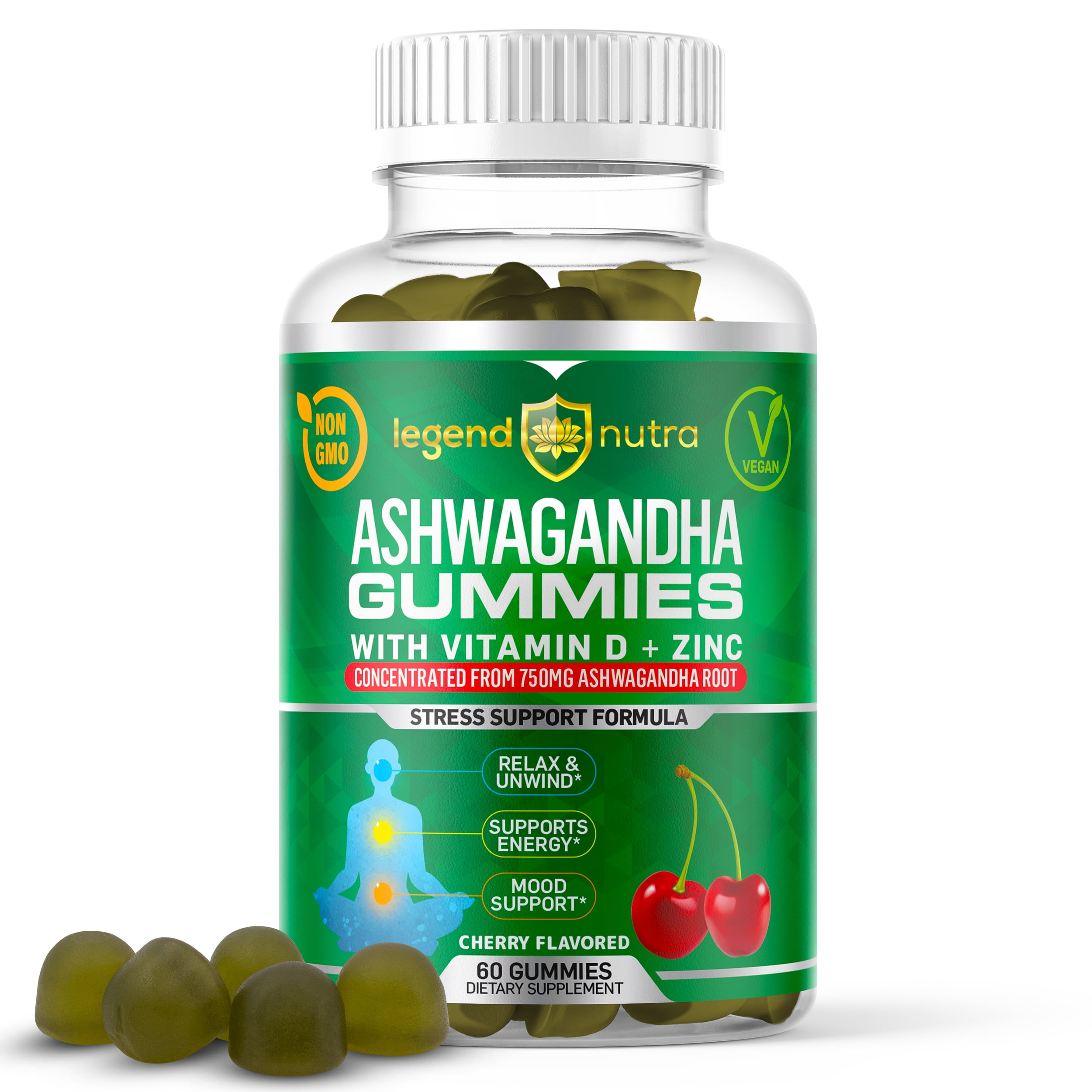 Ashwagandha Gummies 750mg with Vitamin D + Zinc Stress & Anxiety Relief