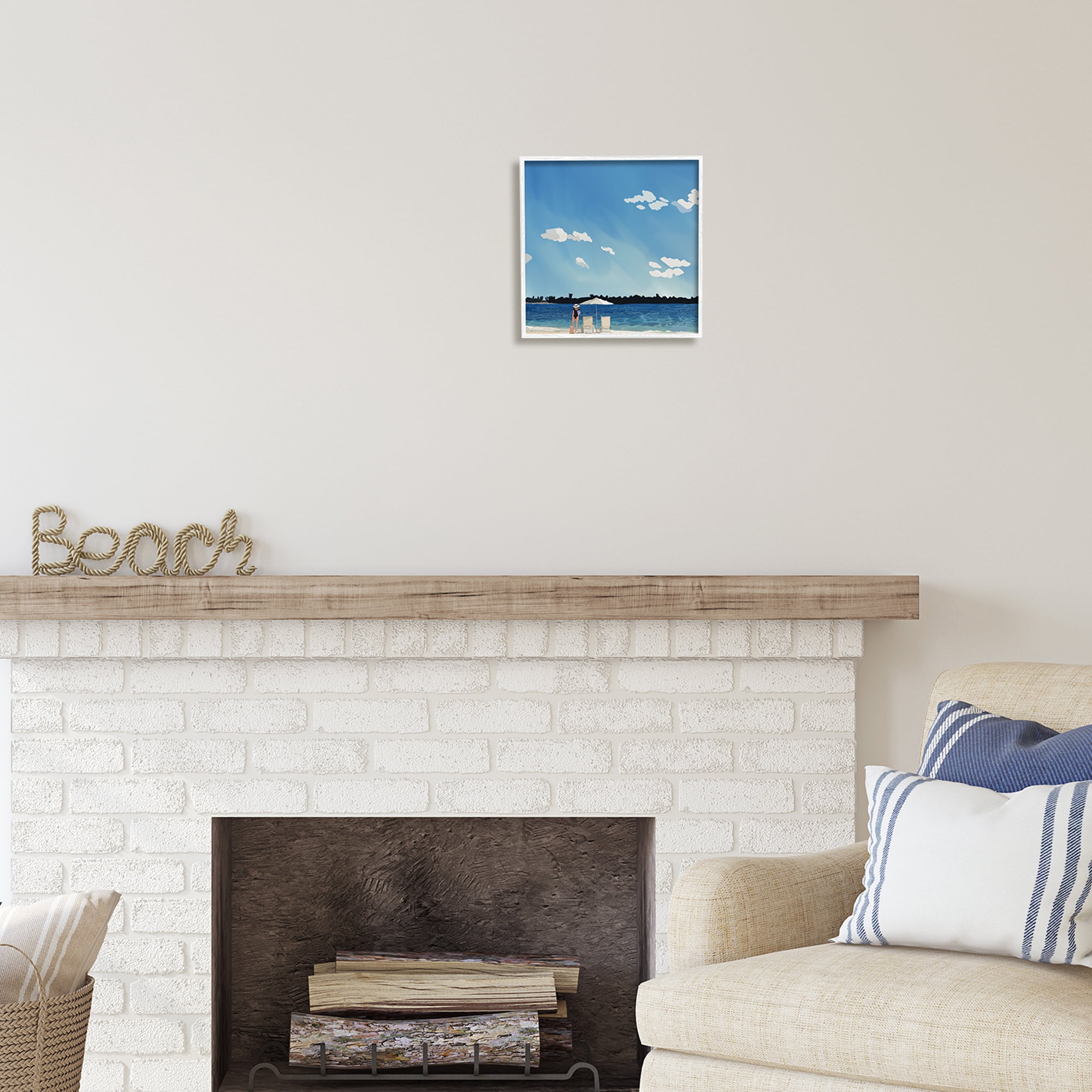 Stupell Industries Girl on Beach Horizon Nature Painting White Framed Art Print Wall Art, 12 x 12