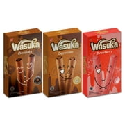 Wasuka Wafer Rolls Snack Cookies Assorted All 3 Flavor Mini Pack Chocolate, Cappuccino, Strawberry - 1.8oz (Pack of 3) 1 Flavor Each