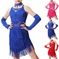 thumbnail image 4 of Odeerbi 1-8 Years Kids Girls Fringe Latin Dance Dress with Shorts Oversleeve Set Stage Performance Outfits Dance Jumpsuit Practice Outfit Tassel Skirt Kids Girls Clothes, 4 of 4