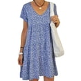thumbnail image 1 of Qarigey Vestido de manga corta con cuello en V y volantes estampados para mujer Vestidos Azul XXL, 1 of 6