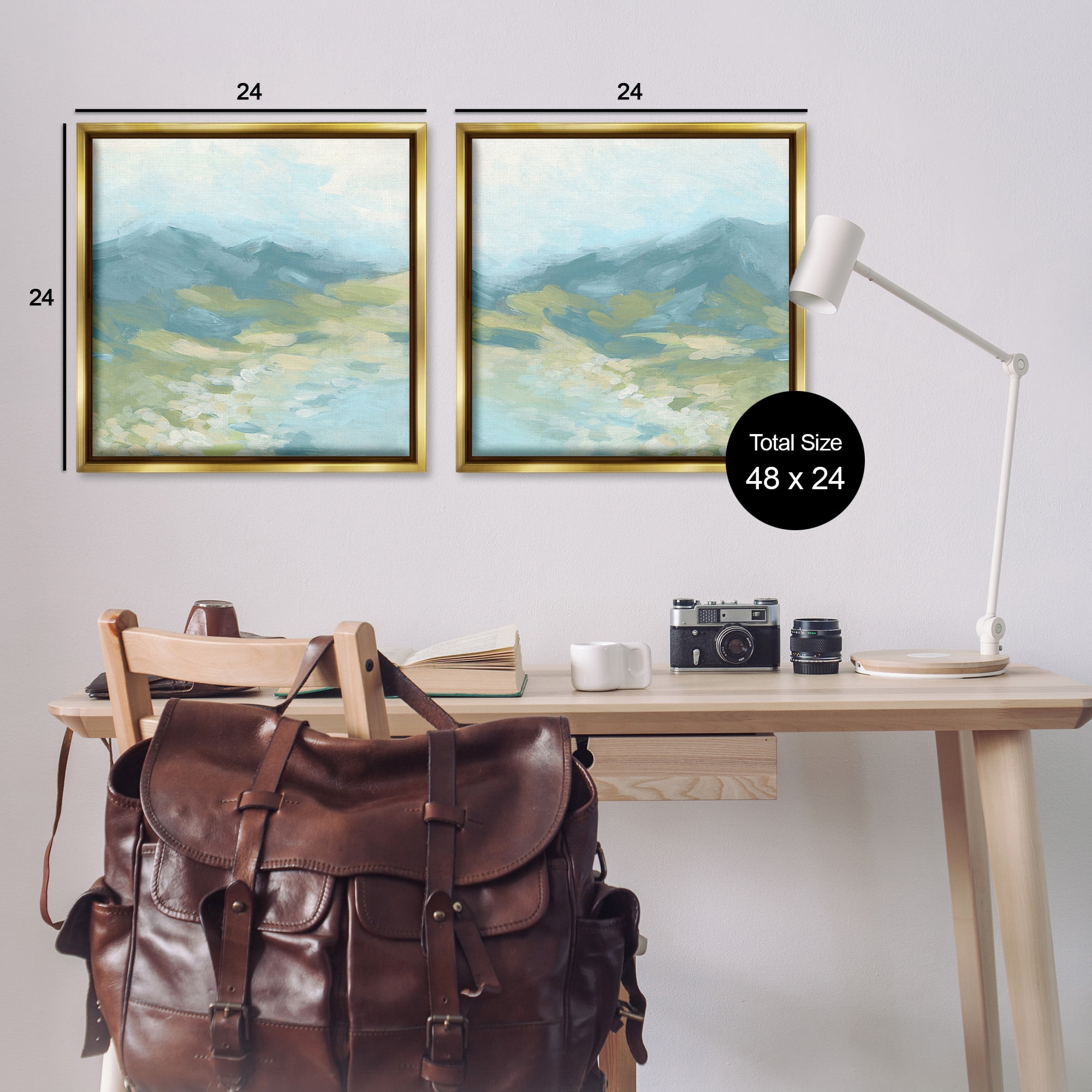 Stupell Industries Foggy Mountain Pond Landscape Painting Gold Floater Framed Canvas Art Print Wall Art, 25 x 25, Set of 2