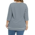 thumbnail image 4 of GRACE & GRANDEUR Women's Plus Size Mother's Day Easter Striped Tops Scoop Neck Loose Casual Tunic Top 3/4 Sleeve Crossover High Low Hem Blouse 3X Navy Blue, 4 of 7