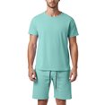 thumbnail image 3 of Men's Shirt and Shorts Set 2 Piece Fashion Summer Tracksuits Cotton Oversized T-Shirts Shorts Outfits Light Green, Size S, 3 of 5