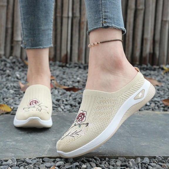 Women's Walking Shoes Wove Breathable Soft Orthopedic Diabetic Comfortable Sneakers for Women Indoor Outdoor Casual Athletic Work Shoes Beige 6