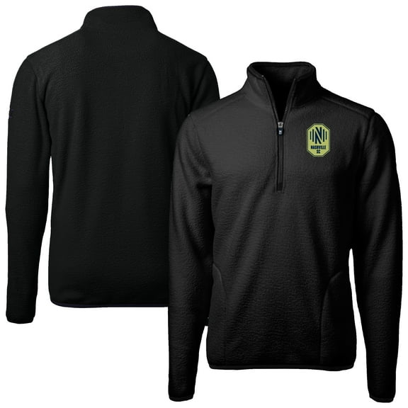 Men's Cutter & Buck Black Nashville SC Big & Tall Cascade Eco Sherpa Fleece Quarter-Zip Pullover Jacket