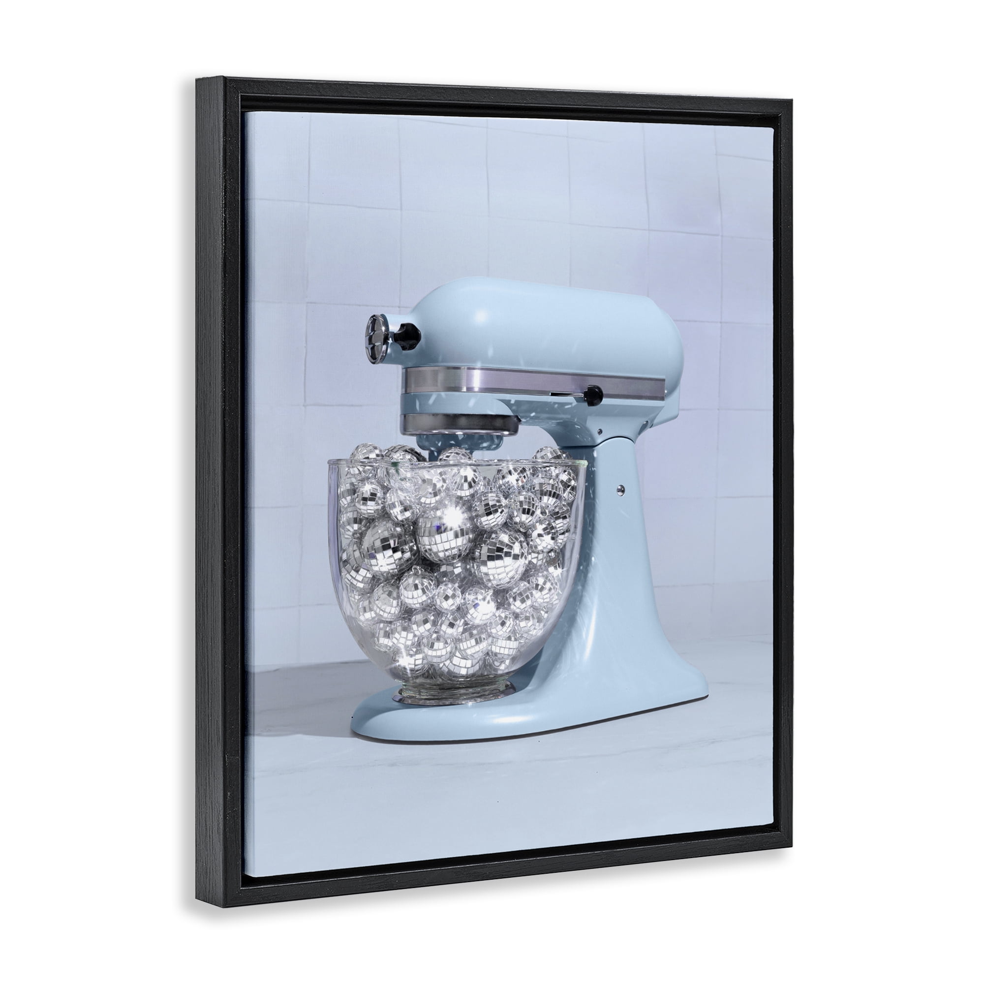 Stupell Industries Disco Kitchen Mixer over Blue Black Framed Floater Canvas Wall Art, design by LISH Creative
