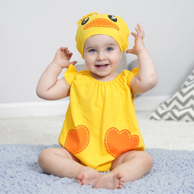 Bebé Niño Pequeño Verano Corto Mameluco Niños Niñas Animal Amarillo Pato Disfraz Photoshoot Fiesta De Halloween De Fantasía