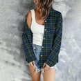 thumbnail image 4 of UQJfacai Womens Plaid Jacket Casual Lightweight Long Sleeve Button Down Flannel Shacket Shirt Collar Fall Winter Coat with Pocket, 4 of 7