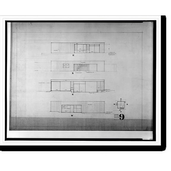 Historic Print, [Case Study House No. 9 for John Entenza (Pacific Palisades, Los Angeles, California). Exterior elevations], 16" x 20"