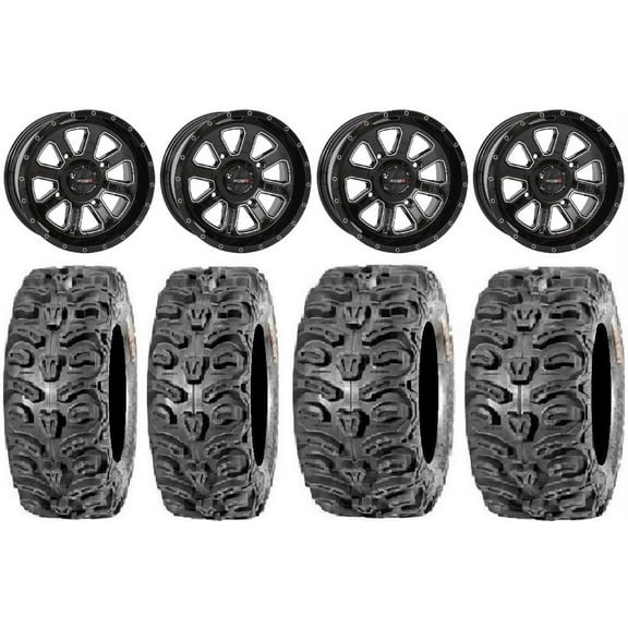 System 3 ST-4 Black 14" Wheels 28" Bear Claw HTR Tires Can-Am Commander Maverick Renegade Outlander Defender