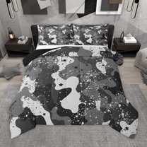 Homewish Camo Camouflage Bedding Comforter Set,Rustic Farmhouse Cabin Twin Comforter Sets,Gary Splash Ink Bedding Set For Boys Teens,Super Cozy Room Decor Reversible,2 Pieces