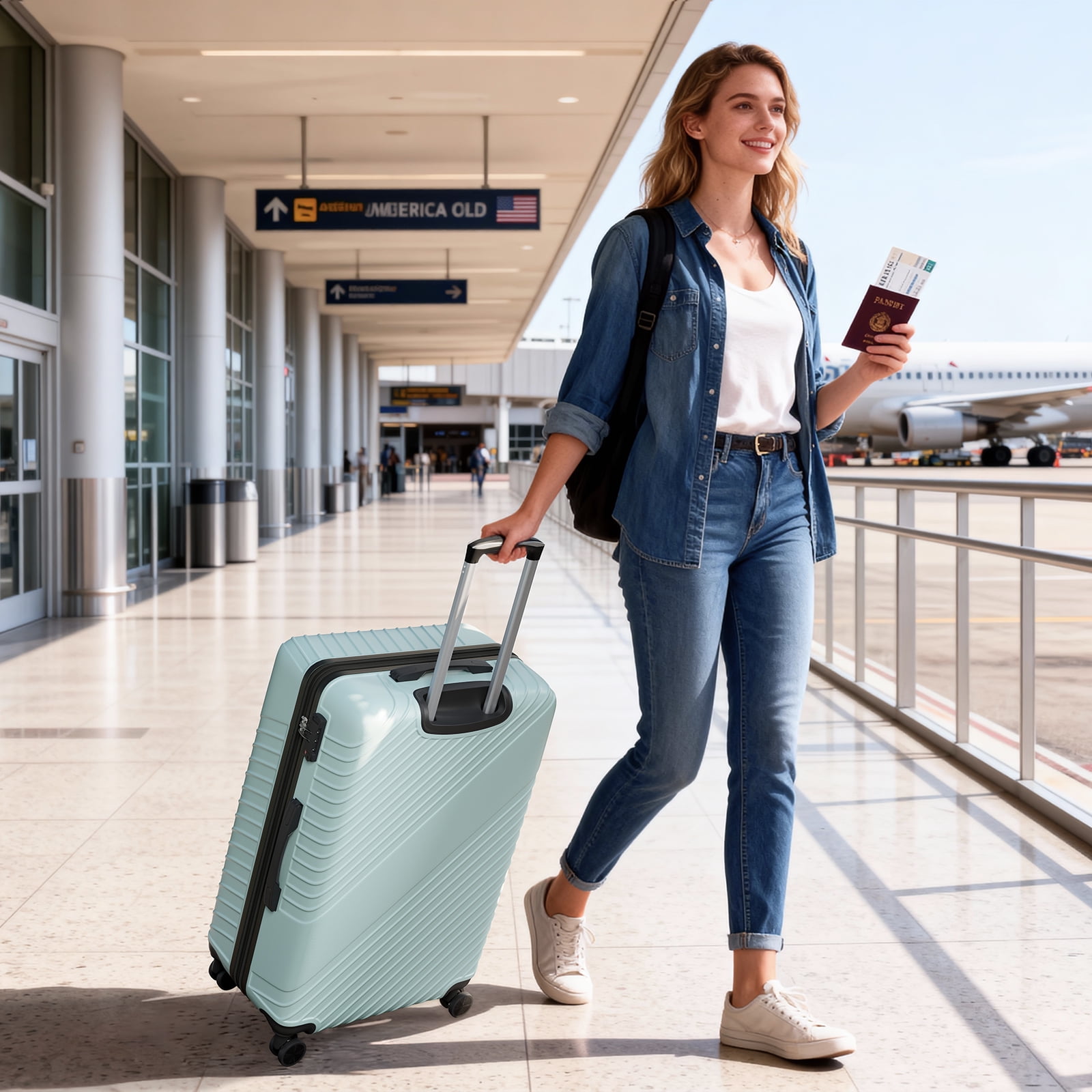 WASUHE 24" Hardside Medium Checked Expandable Luggage,Hardshell Suitcase With Divider Pockets,Four 360-Spinner Wheels,Expandable For Up to 15% More Space,With Scratch-Resistant Surface,Green
