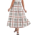 thumbnail image 5 of Midi Skirts For Women Drawstring High Waist Tiered Skirt Elastic Buffalo Plaid Print Loose Skirts Flowy A-Line Skirt With Side Pockets Light Gray M, 5 of 5
