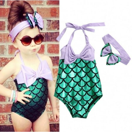 Baby Girls Mermaid Bow Bikini Suit Swimwear Swimsuit Bathing Swimming Clothes
