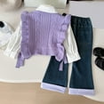 thumbnail image 4 of Toddler Girls Outfits Sets Spring Knitted Jacket Long Sleeved Shirt Jeans Three Piece Fall Girls Clothing Sets Purple Size 2-3T, 4 of 4