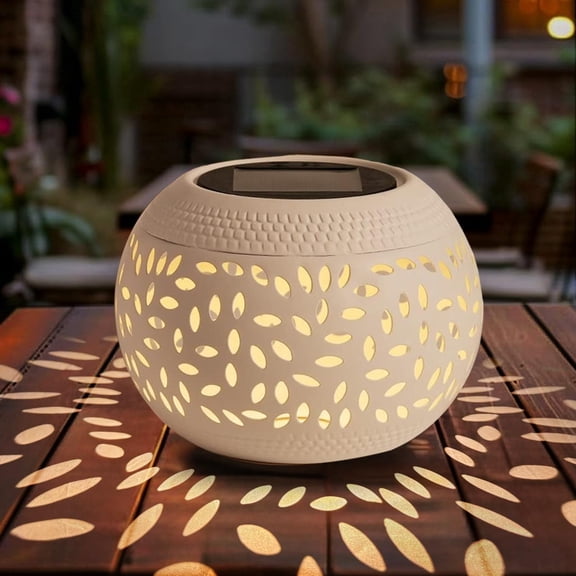 Solar Table Lanterns Outdoor Waterproof - LED Lamp White Metal Table Lights -Solar Powered Decorative Lantern for Desk Patio Garden Pathway Yard