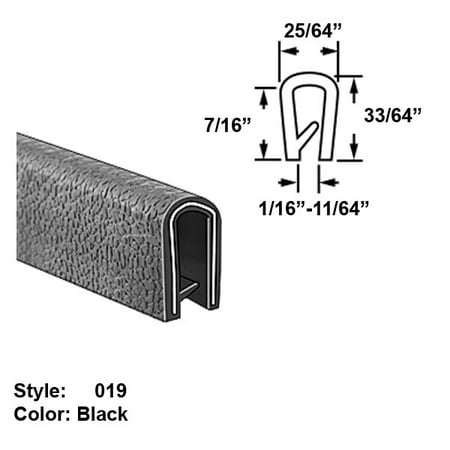 

Heavy Duty Vinyl Plastic U-Channel Push-On Trim Style 019 - Ht. 33/64 x Wd. 25/64 - Black - 10 ft long