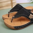 thumbnail image 4 of Womens Comfortable Wedge Thong Sandals with Cushioned Insole & Breathable Cut-Out Design, Casual Walking Sandals, Black,Size 6, 4 of 9