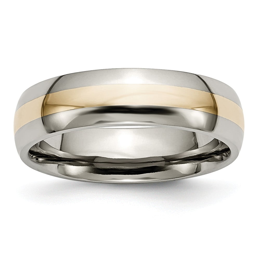 14k Yellow Gold Inlay 6mm Titanium Wedding Ring Titanium Band 