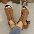 thumbnail image 3 of Women's Gladiator Sandals Hollow out Chunky Heels Adjustable Ankle Strap Peep Toe Block Heeled Dress Shoes Khaki Size 7, 3 of 5