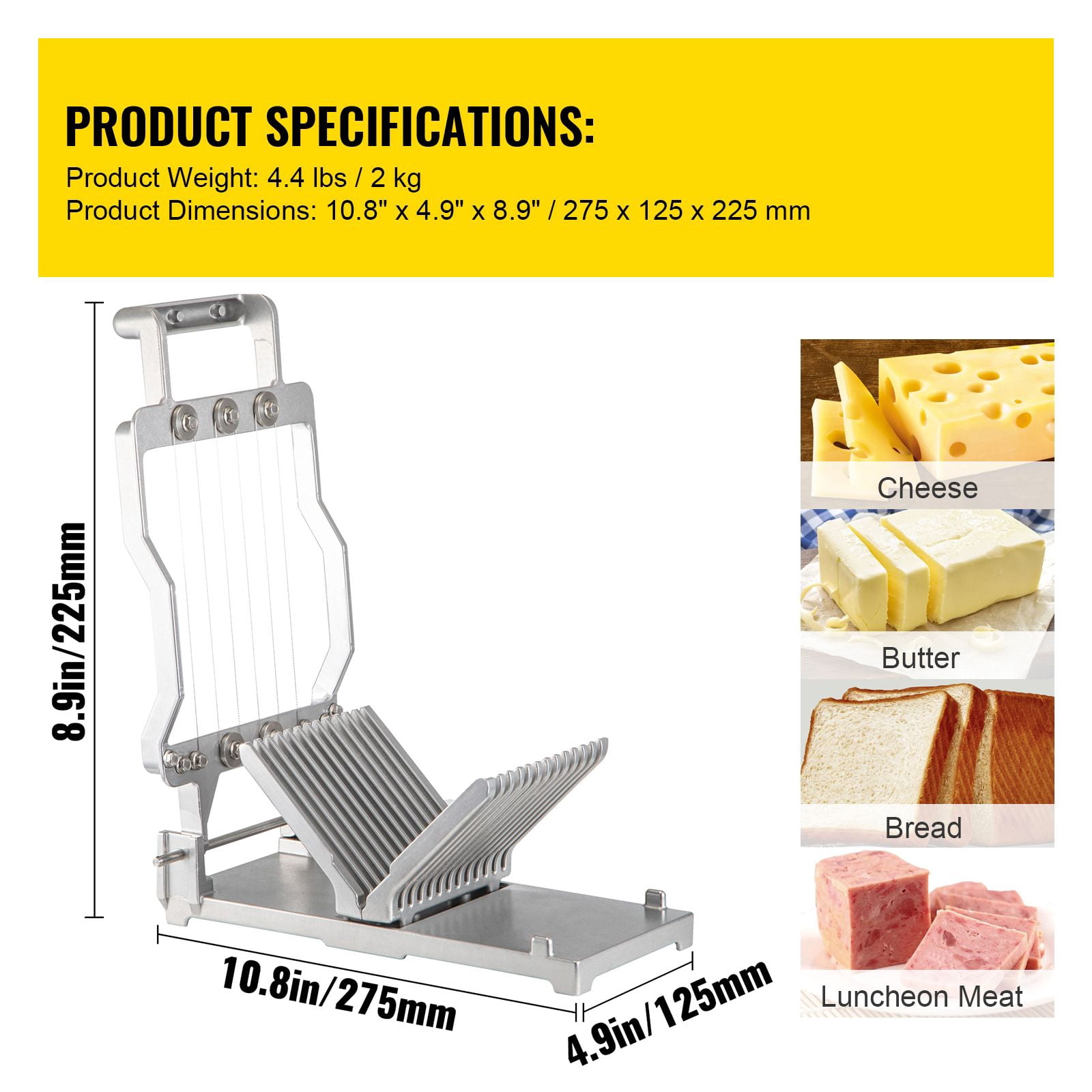 Cheese Slicer 1cm/2cm Adjustable Aluminum Alloy 304 Stainless Steel Wire with 2 Spare Wires for Cheese Tofu Butter