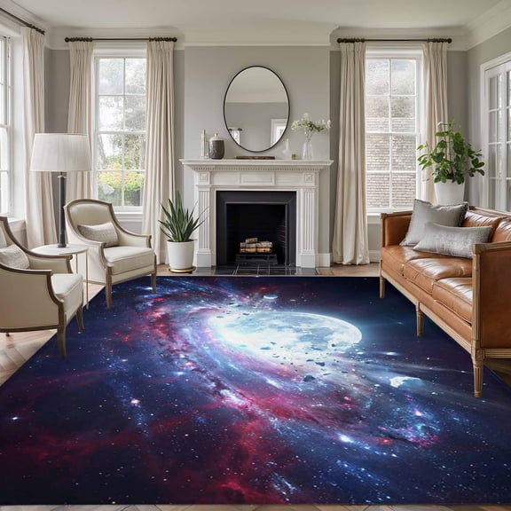 Moon Explosion Area Rugs 5'x7', Washable Small Throw Rugs for Laundry Room Playroom, Modern Abstract Art Galaxy Universe Indoor Outdoor Rug Non-Slip Low Pile Carpet Runner Reversible Floor Mats