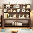 thumbnail image 2 of BALANBO Solid Wood Kids Desk with Hutch and Shelves, Study Computer Desk with Drawers, Extra Large Two Person Study Desk Writing Table, Student Media Desk with Bookshelf for Bedroom,Study Room,Walnut, 2 of 7