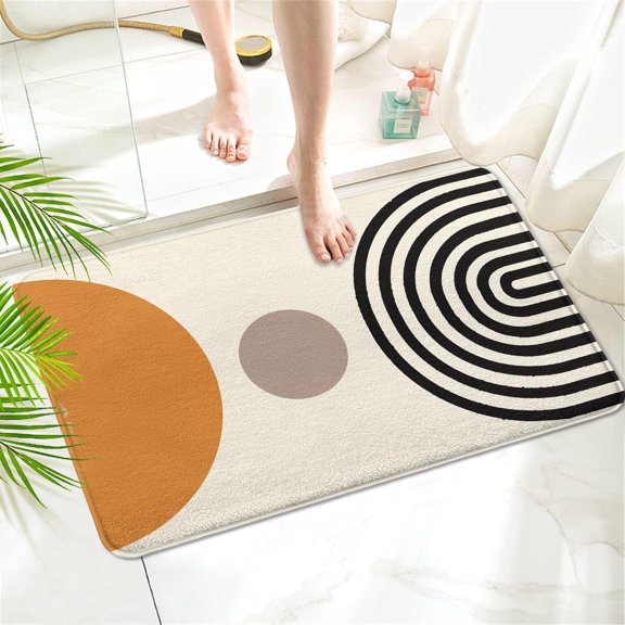 Mid-Century Abstract Modern Bohemian Style Bath Mat Simple Line Imitation Cashmere Rug - Rubber Non-Slip Soft Absorbent Thin Bath Mat Fits Under Door Shower Tub Shower Enclosure Sink (17" Wx 27" L)