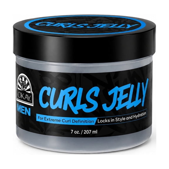 OKAY Men's Curl Jelly Styling Hair Gel, Curl Definer and Enhancer with Frizz Control, 7 oz