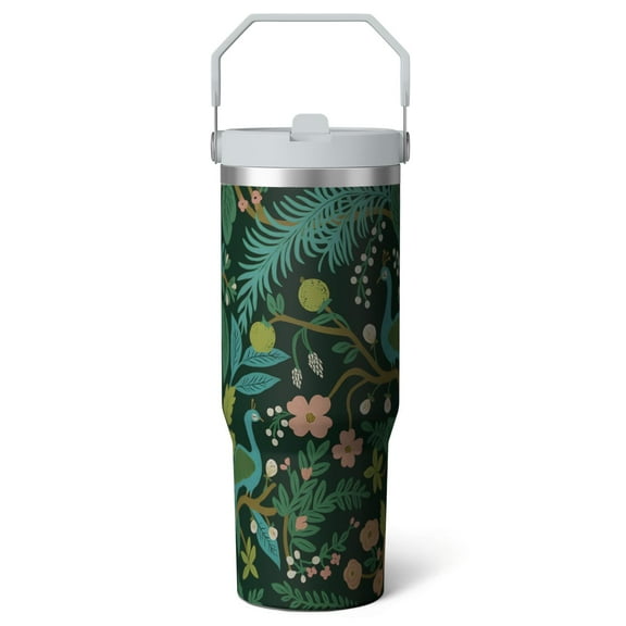 1pc Peacock Blue 30oz Tumbler with Straw & Handle - Insulated Stainless Steel Cup | Holiday Gift for Man Women (Christmas, Valentine's, Birthday)