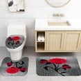 thumbnail image 4 of 4 Pcs Bathroom Shower Curtain Set Red Rose Shower Curtain Bathroom Sets Valentine's Day Shower Curtain Sets with Rugs(Bath Mat,U Shape and Toilet Lid Cover Mat) and 12 Hooks, 4 of 10