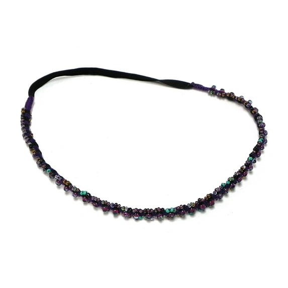 Pearl Seed Bead Braided Macramé Thin Elastic Strap Headband - Womens Fashion Handmade Gifts Boho Accessories