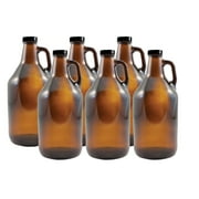 FastRack Set of 6 - 1/2 gal (64oz) Amber Beer Growlers - Comes with 12 Extra Poly Seal Caps