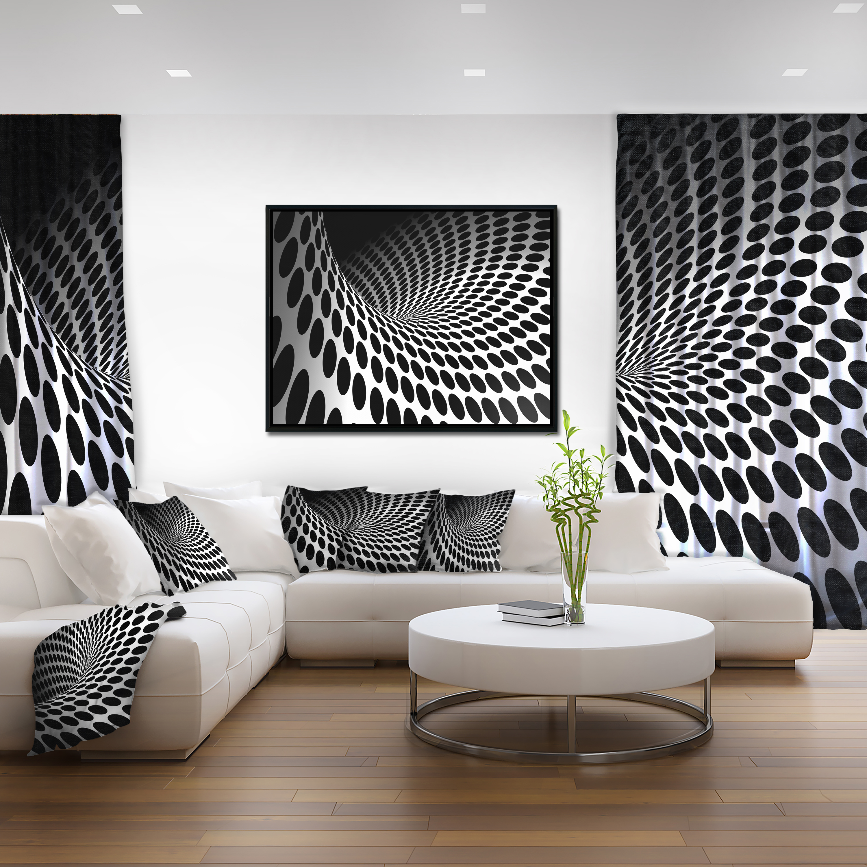 Designart ' Waves and Circles Black n’ White ' Contemporary Framed Canvas Art Print