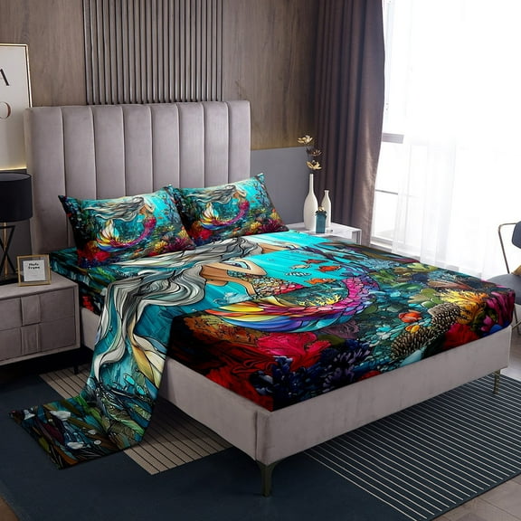 Erosebridal American Football City Full Sheet Sets, Blue Red Bedding Full Size, Eat Sleep Room Decor