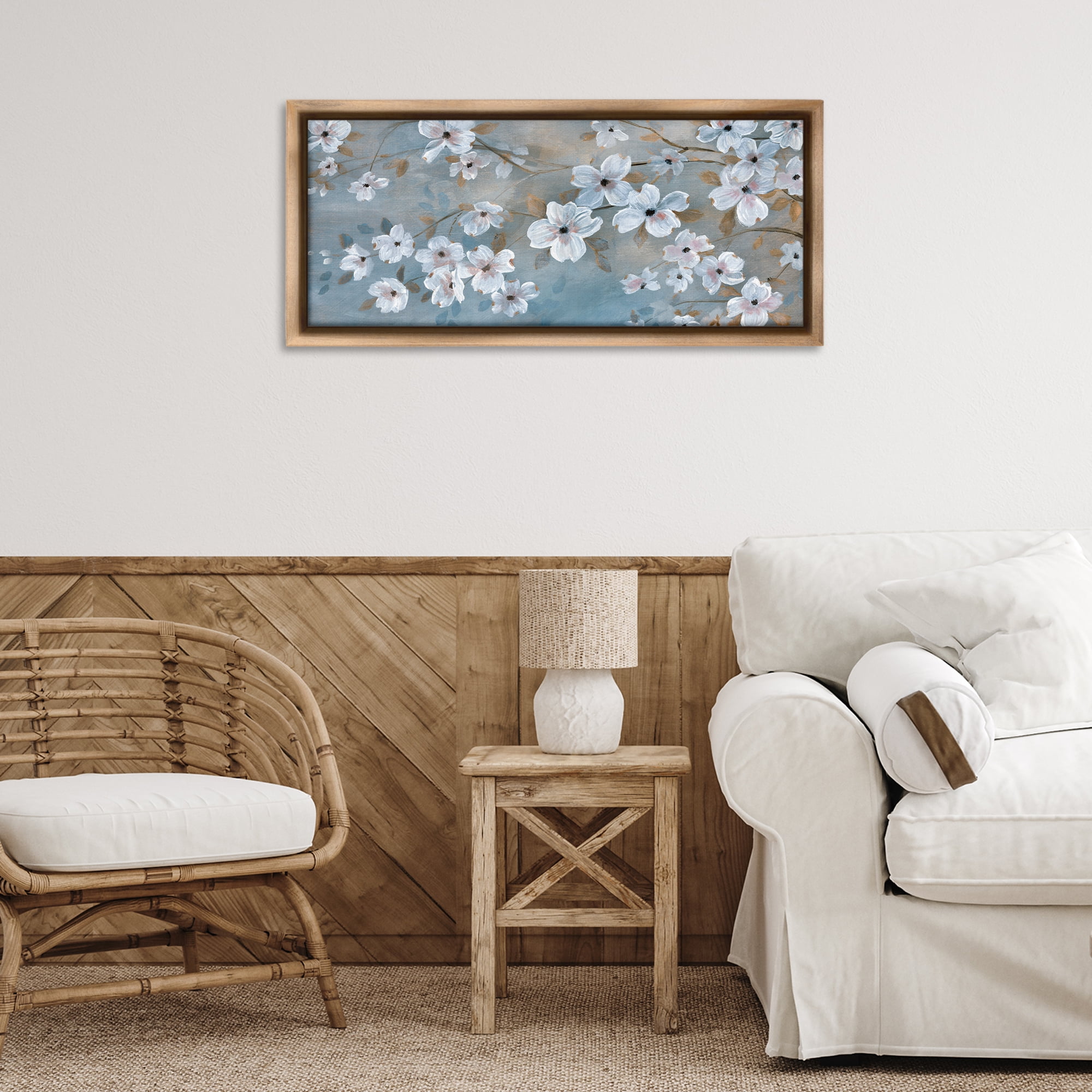 Stupell Industries Traditional Apple Blossoms Plants & Flowers Painting Brown Floater Framed Canvas Art Print Wall Art, 31 x 14