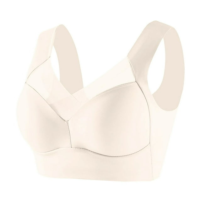 UPPADA Women's Front Closure Racerback Bras Push up Full Coverage Bras No Underwire Support Bras Solid Comfy Seamless Bras Beige,XL