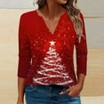thumbnail image 2 of 3/4 Sleeve Holiday Tops for Women Christmas Outfits V Neck Loose Fit Funny Graphic Tee Shirts Festive Clothes (M, Red 04), 2 of 5